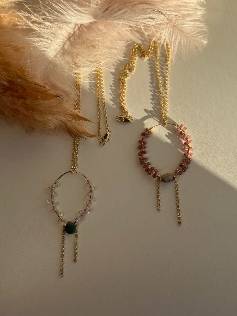 “The Intention Goddess” Amazonite & Herkimer Diamond Water Resistant Necklace