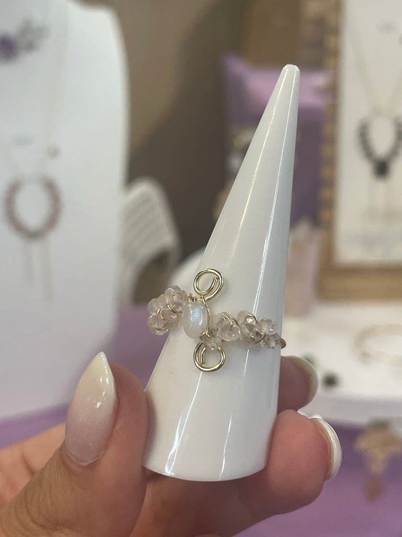 Moonstone & Rose Quartz Gold Filled Wire Ring
