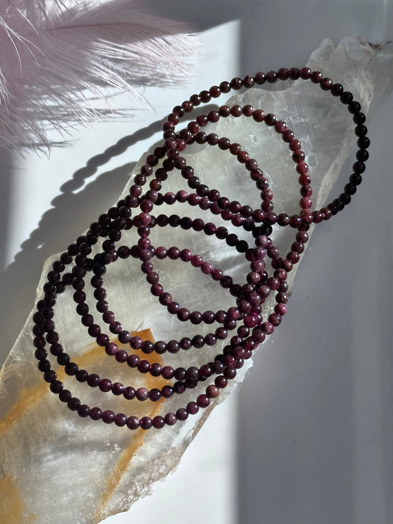 Garnet 4mm 7.5” Crystal Healing Elastic Bracelet