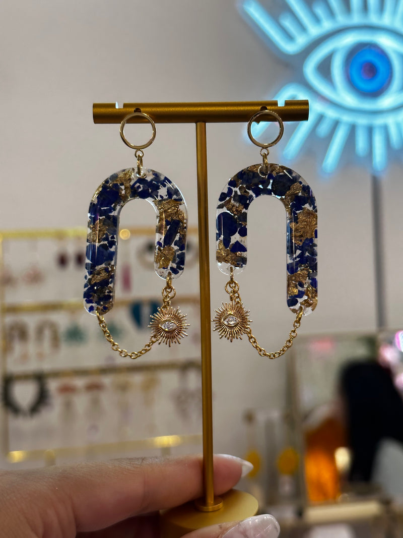 “Goddess of Abundance II” Lapis Lazuli Evil Eye Earrings