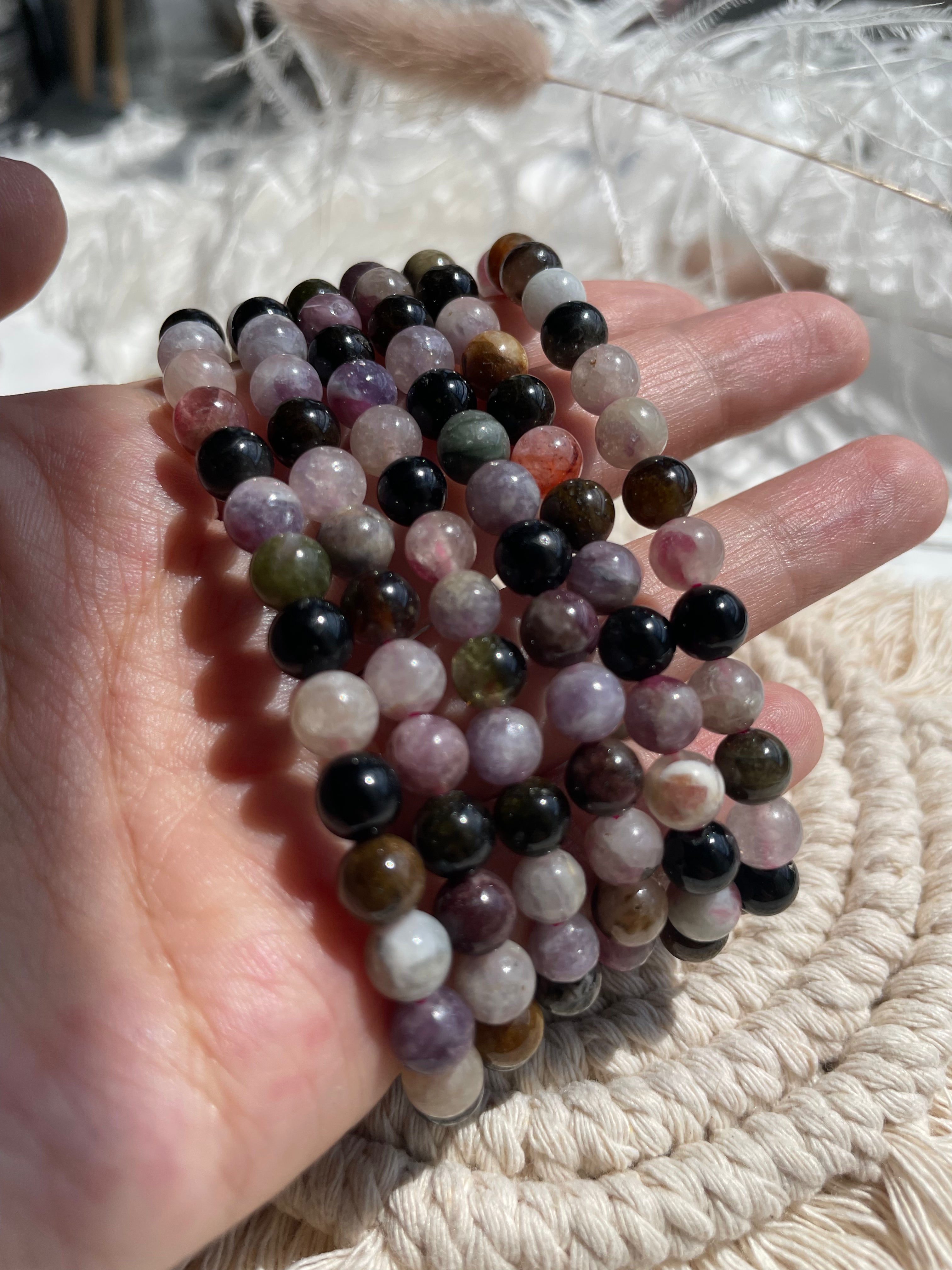 Watermelon Tourmaline 6mm- Adjustable Elastic Bracelet