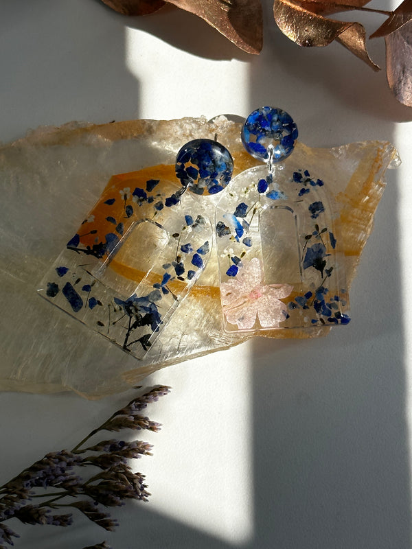 “Goddess of Earth” Lapis Lazuli and Flowers Studs