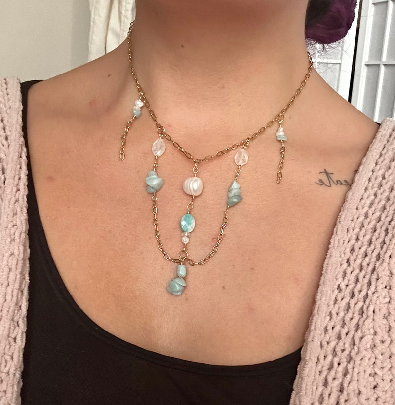 “Goddess of Beauty” Amazonite, Pearl and Moonstone Neckace