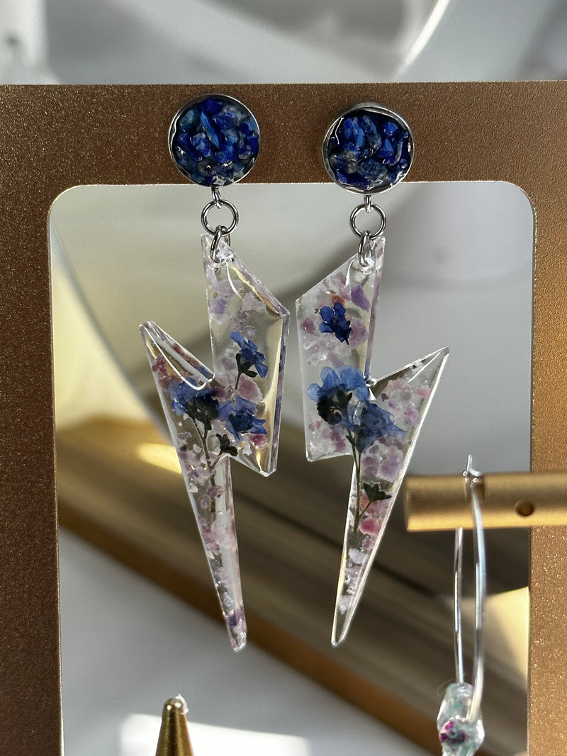 “Lightning Girl” Lepidolite, Flowers & Lapis Lazuli Earrings