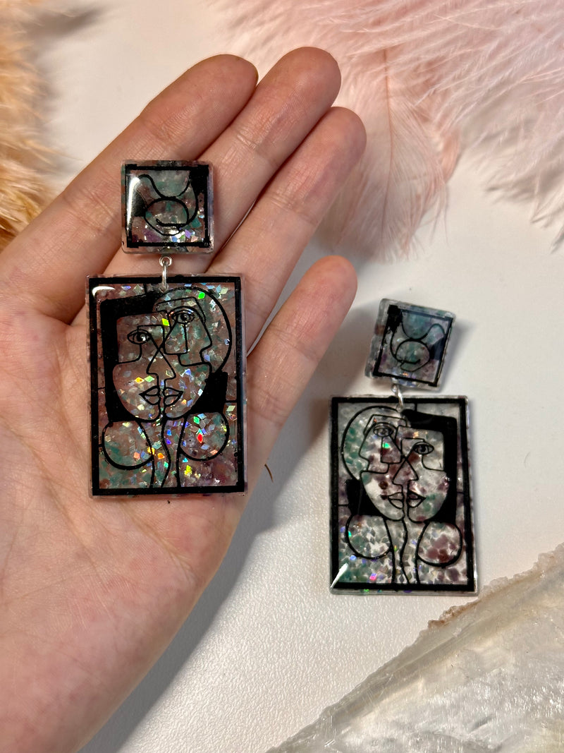 “Picasso” Aquamarine , Lepidolite, Amazonite, Studs