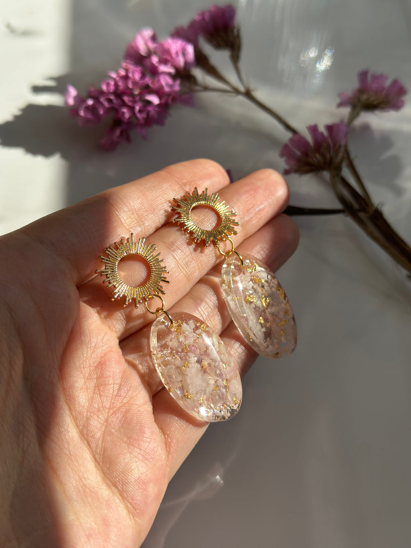 "Lovey" -Sun Charm- Pink Crystals Earrings