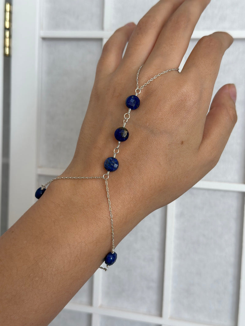 Lapis Lazuli Sterling Silver Hand chain Bracelet