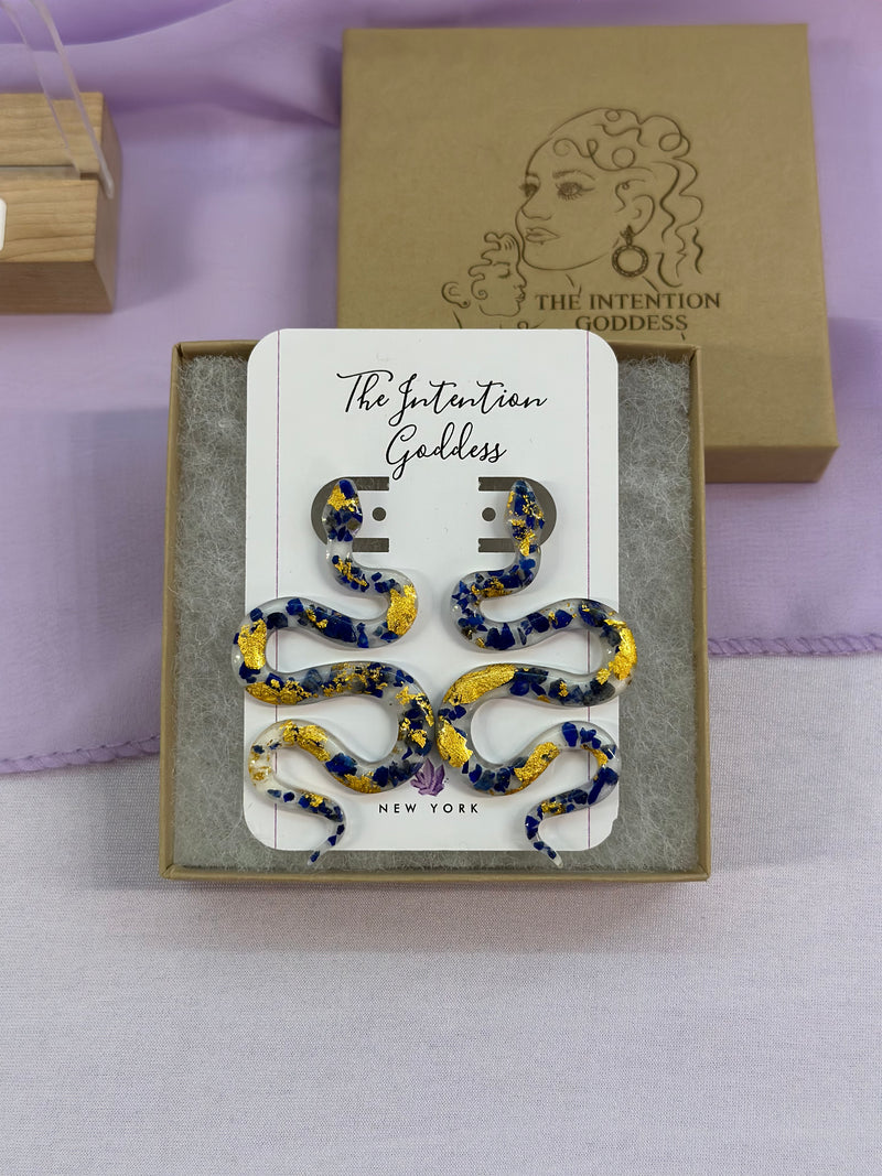 24k Gold Flakes Lapis Lazuli Snake Studs
