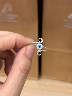 Evil Eye Pearl Sterling Silver Wire Ring