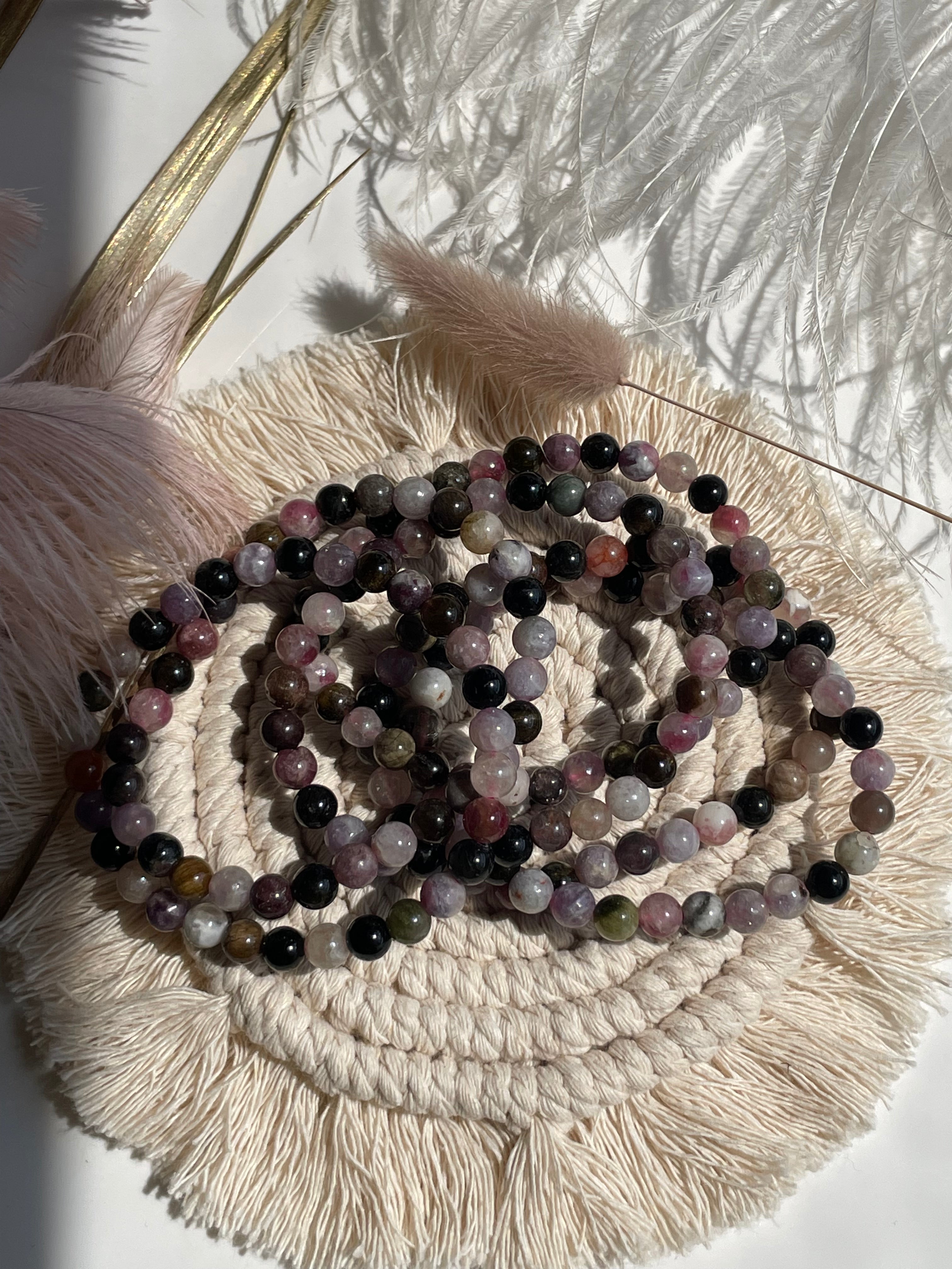 Watermelon Tourmaline 6mm- Adjustable Elastic Bracelet