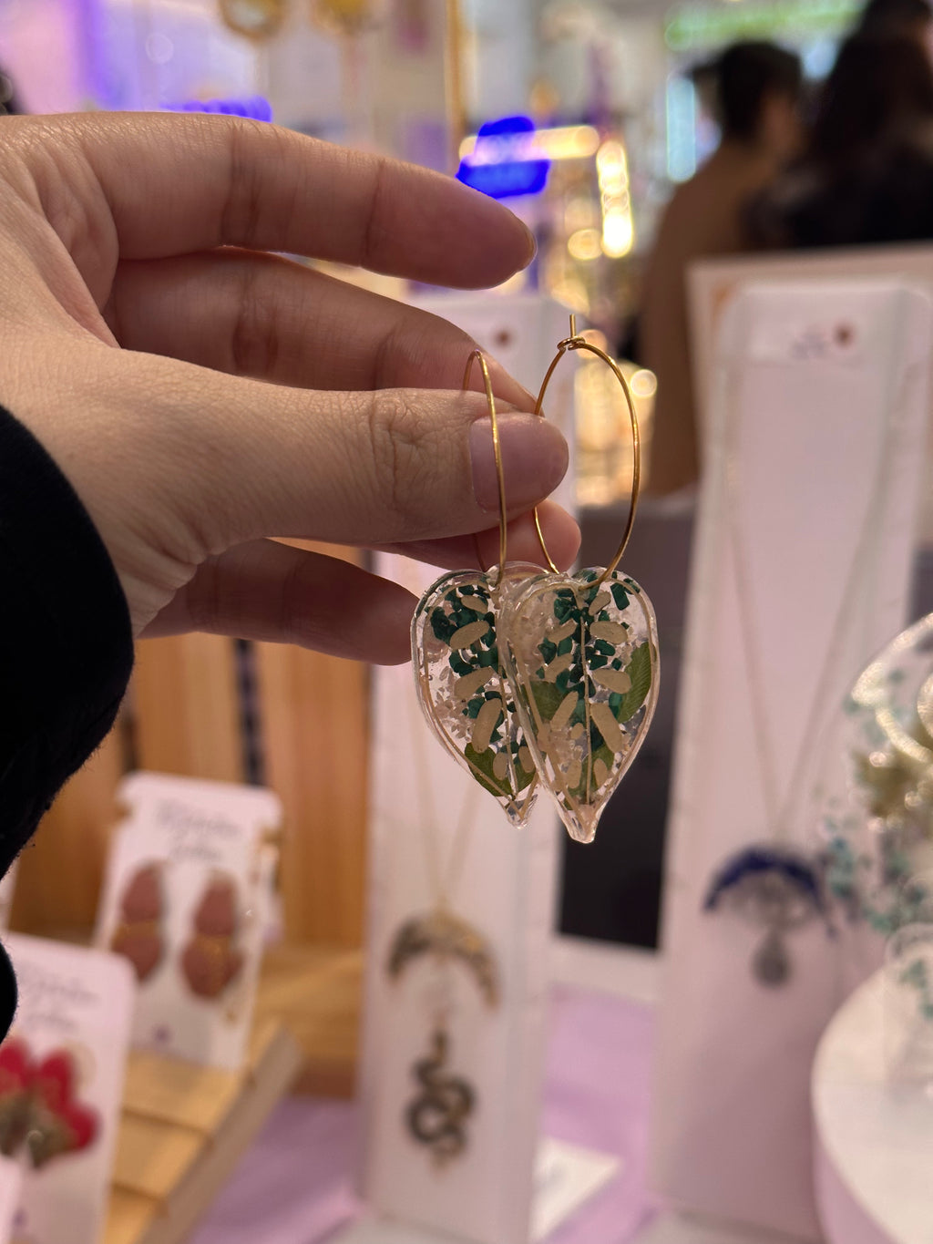 “Leaf Hoop” Malachite & Rhodochrosite Hoops