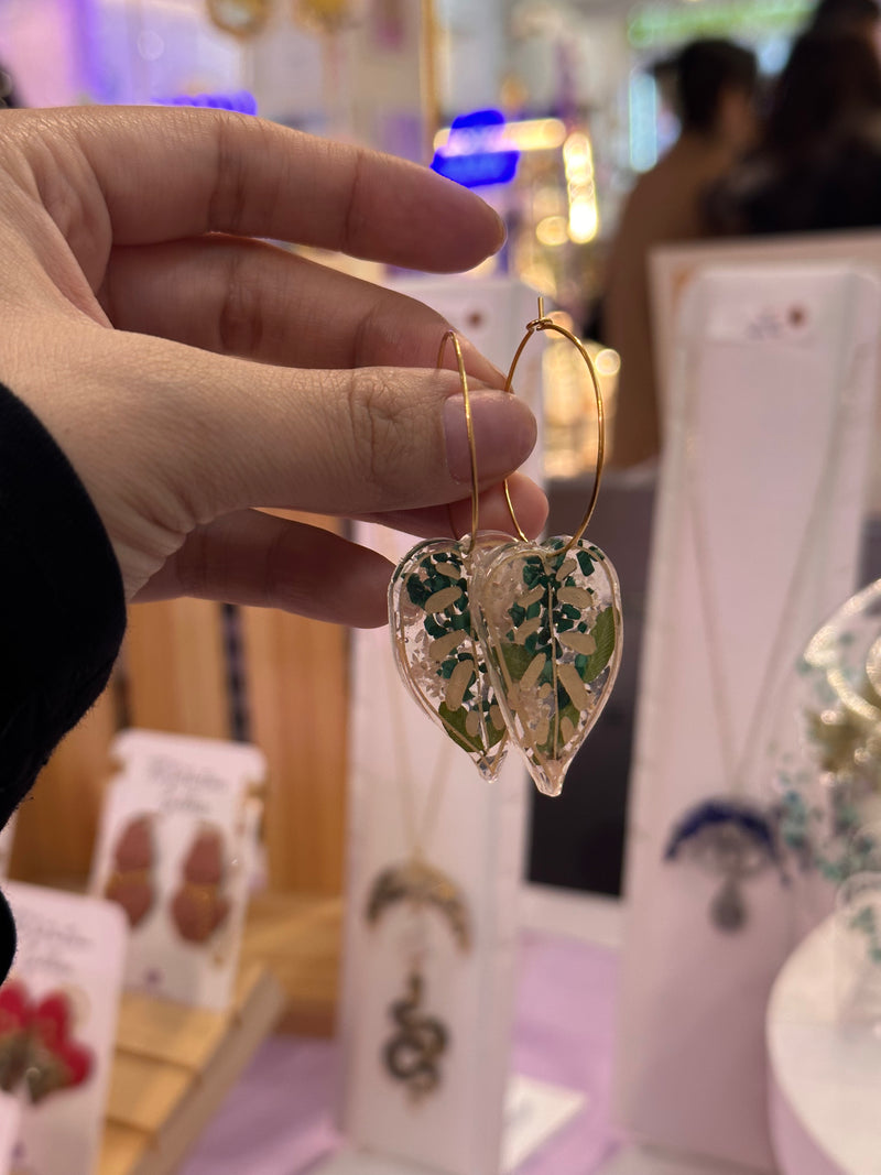 “Leaf Hoop” Malachite & Rhodochrosite Hoops