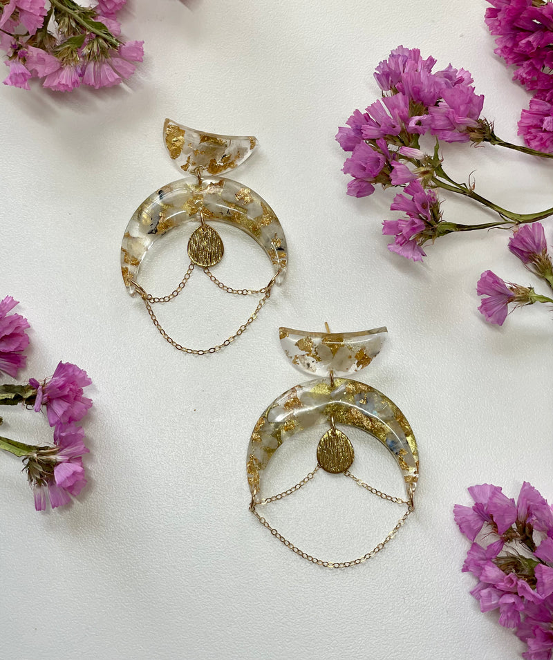 “Chandelier" Moonstone Gold Filled Chain Studs