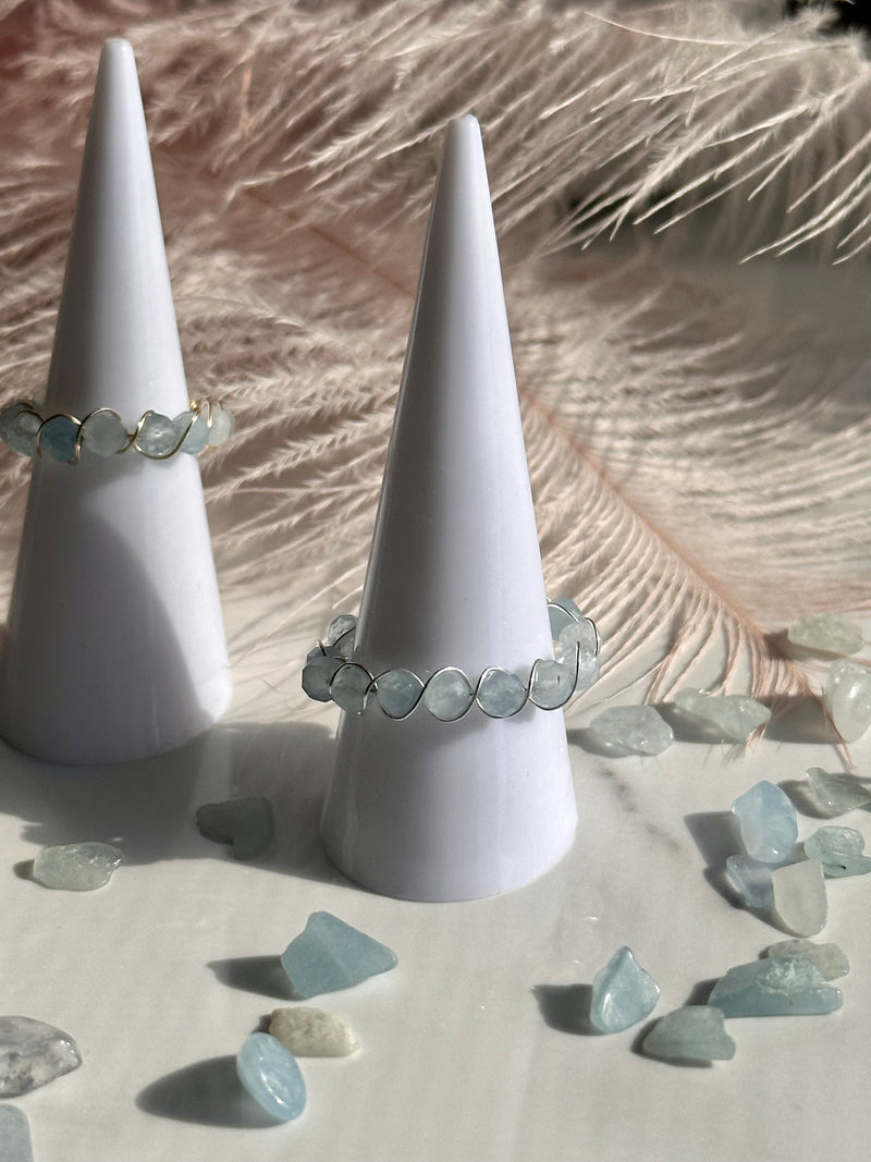 Aquamarine Sterling Silver Wire Ring