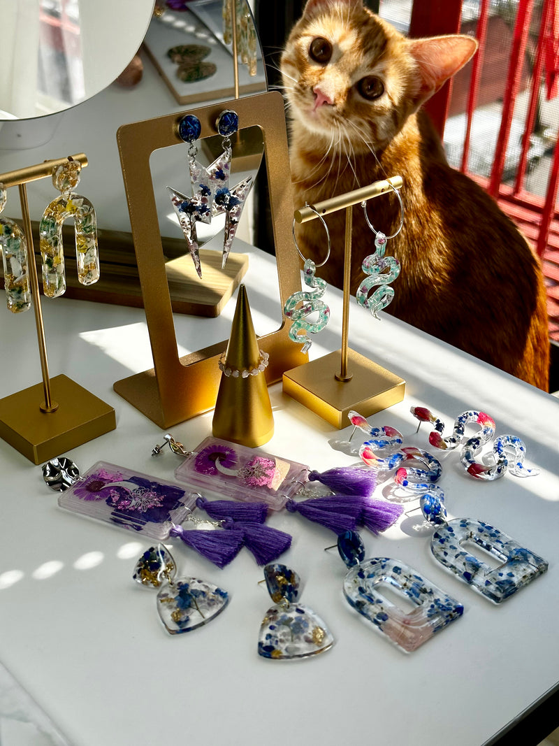 “Lightning Girl” Lepidolite, Flowers & Lapis Lazuli Earrings