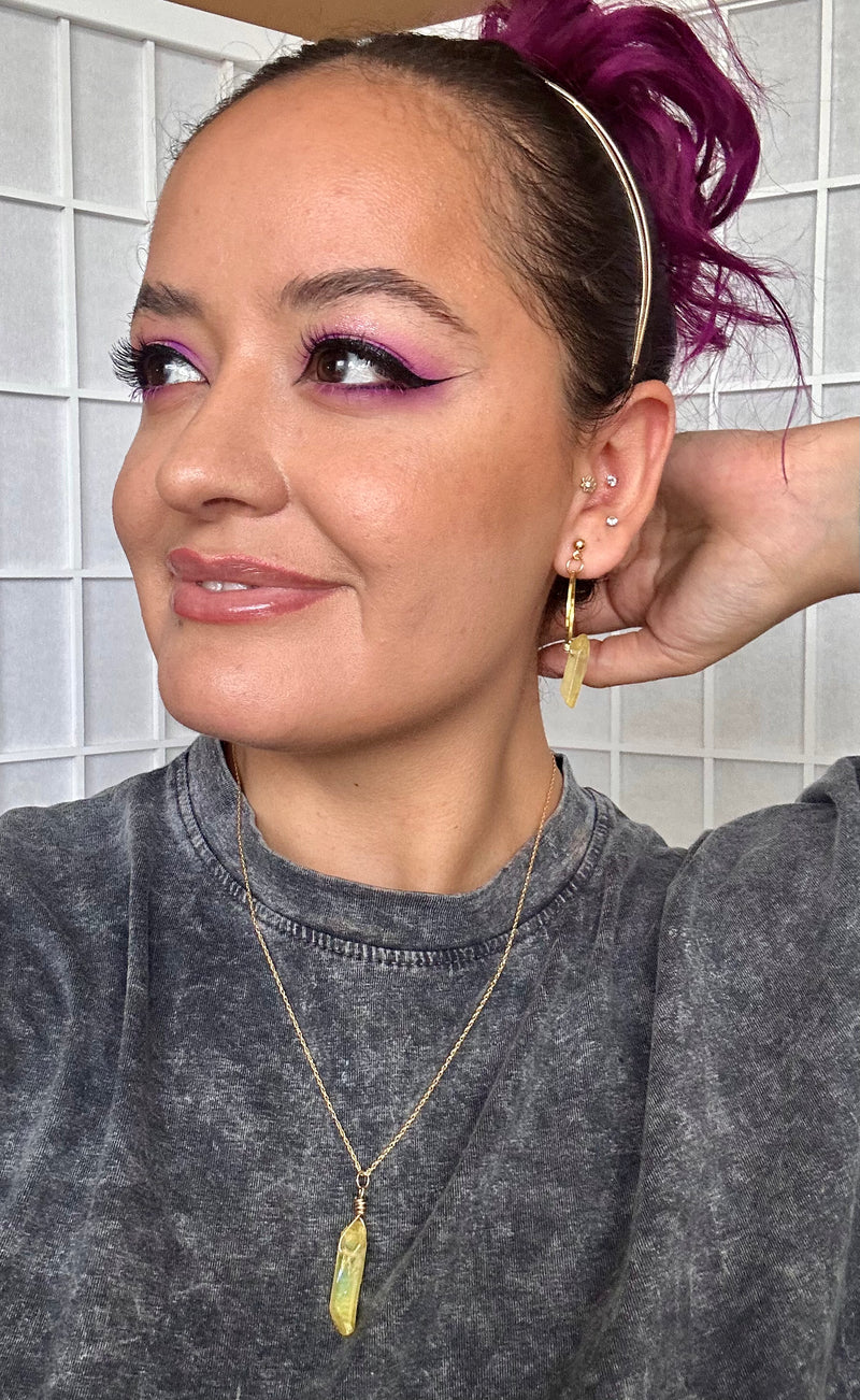 Yellow Aura Quartz Hoops or Studs