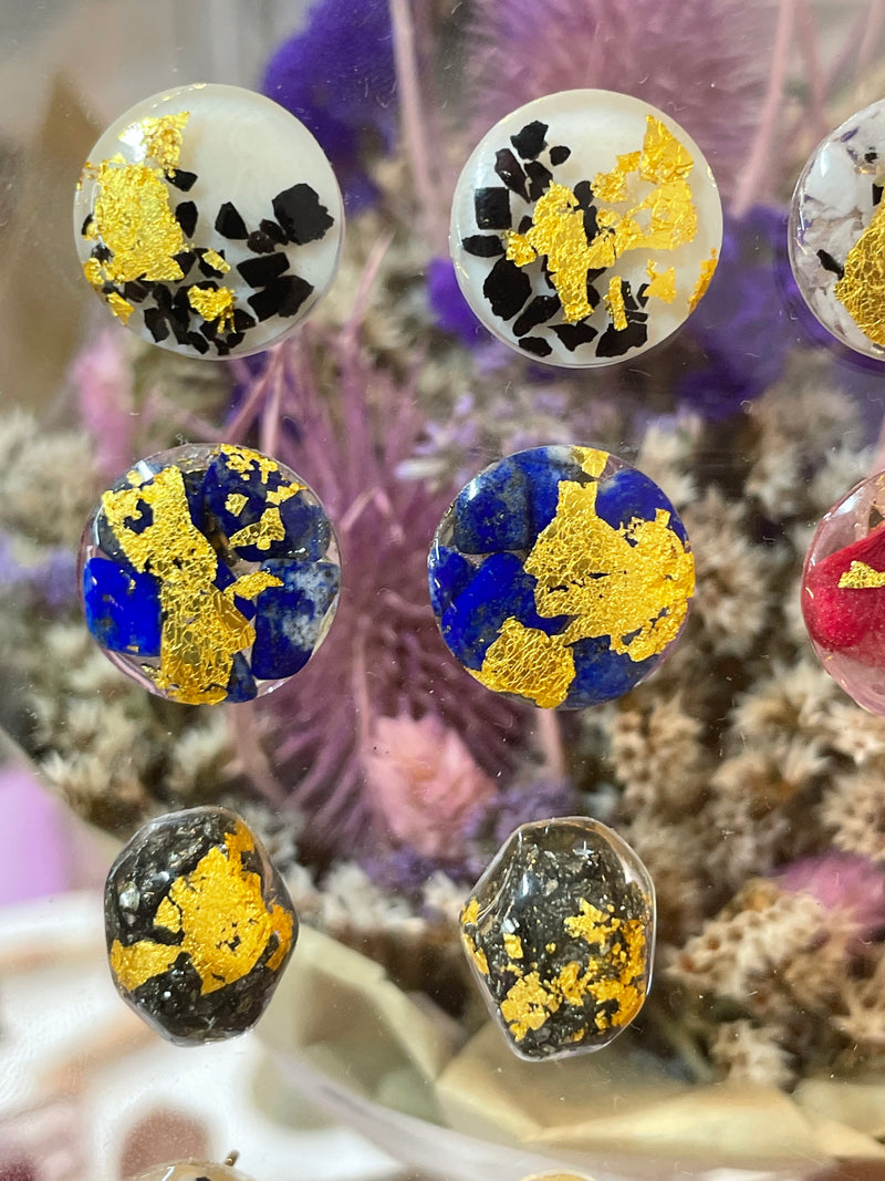 24k Gold Flakes Lapis Lazuli Circle Studs