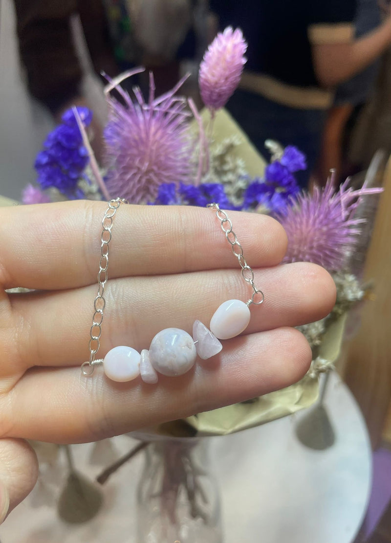 Kunzite, Pink Opal and Moonstone Sterling Silver Bracelet