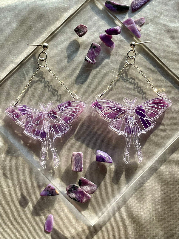 “Lunar Moth" Charoite Earrings