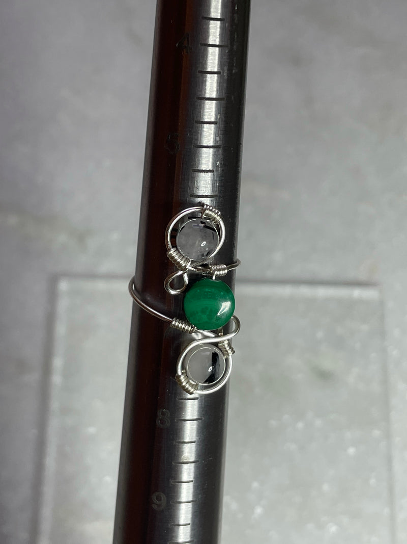 Malachite and Rutilated Quartz Sterling Silver Ring