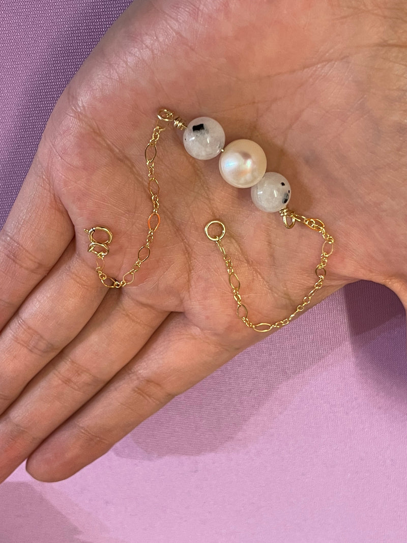 Moonstone and Pearl Gold Filled Adjustable Bracelet