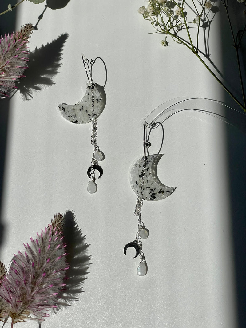 The Silver Moon Moonstone Sterling Silver Hoops