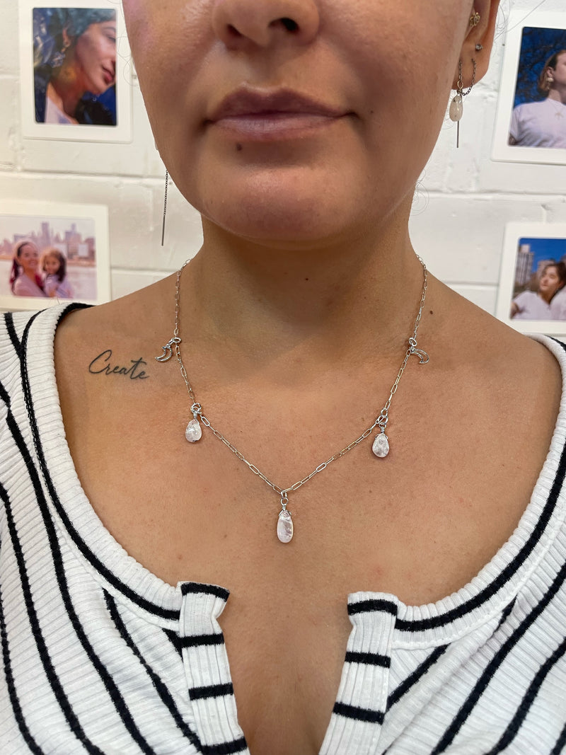 Moonstone & Moons Sterling Silver adjustable necklace