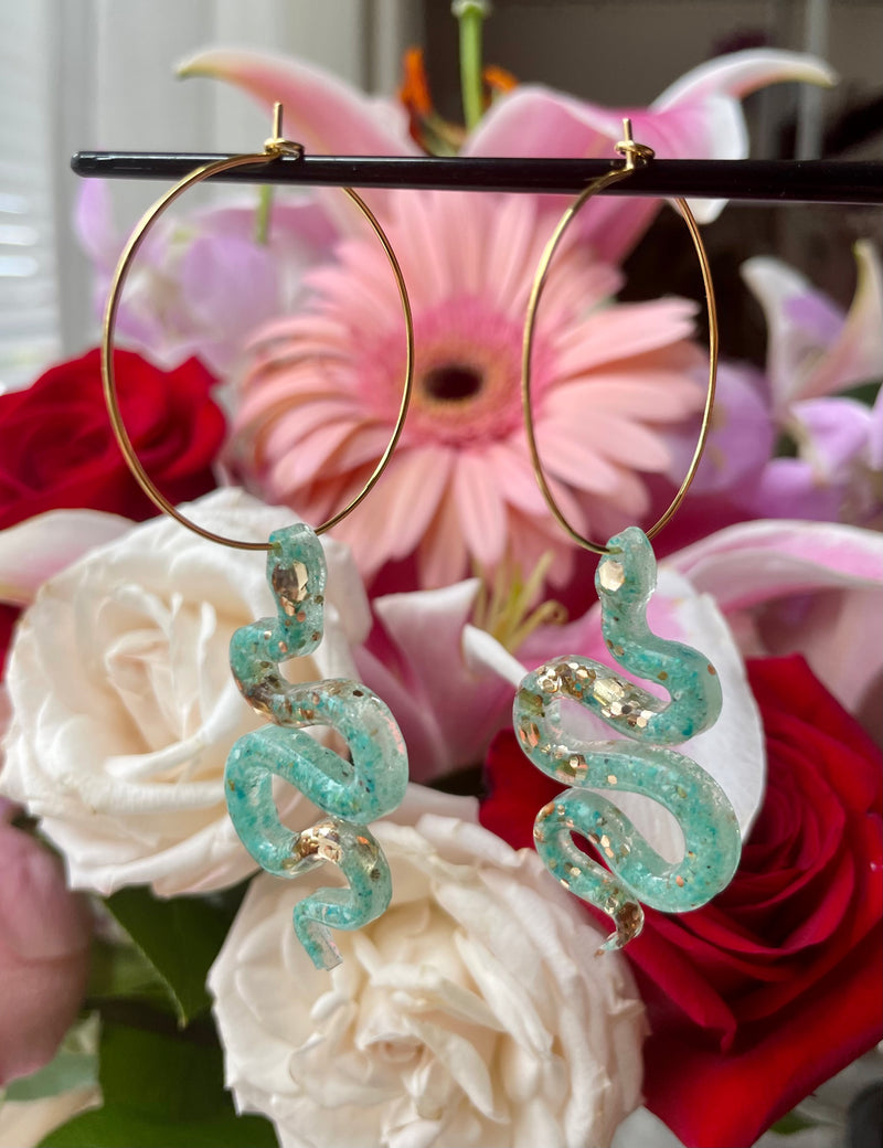 “The Feminine” Chrysocolla Lightweight Snake Hoops
