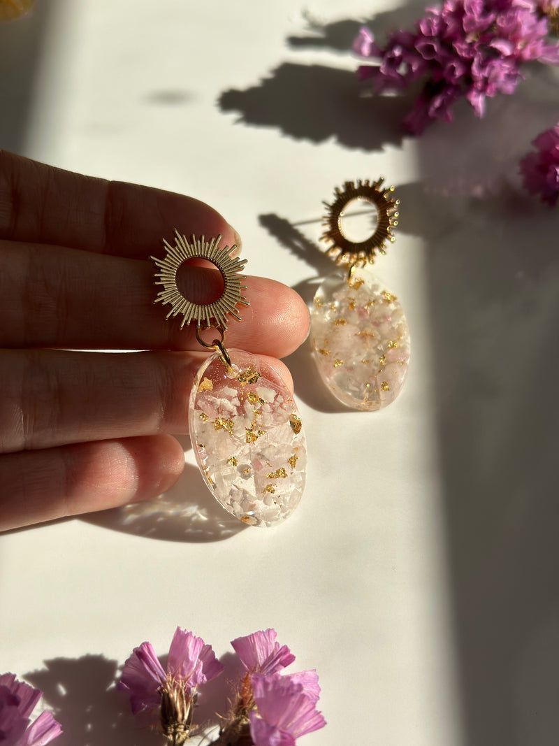 "Lovey" -Sun Charm- Pink Crystals Earrings
