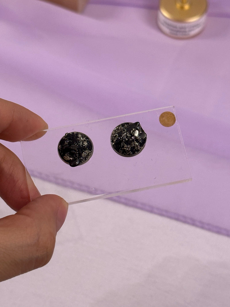 “Rawness” Shungite, Black Tourmaline & Pyrite Studs