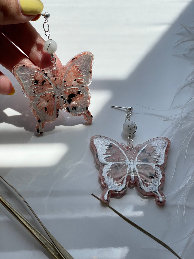 “Mariposa” Moonstone Butterfly with Sterling Silver Wire Earrings