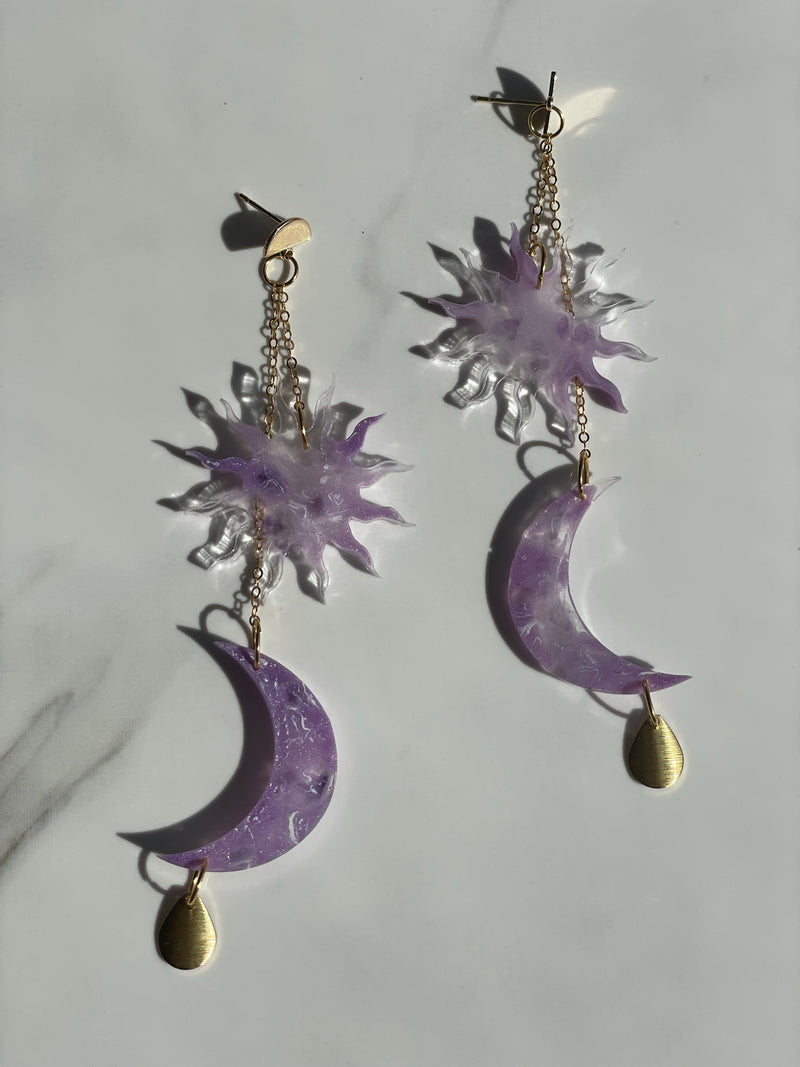 “Celestial Goddess” Purple Amethyst Chain Earrings