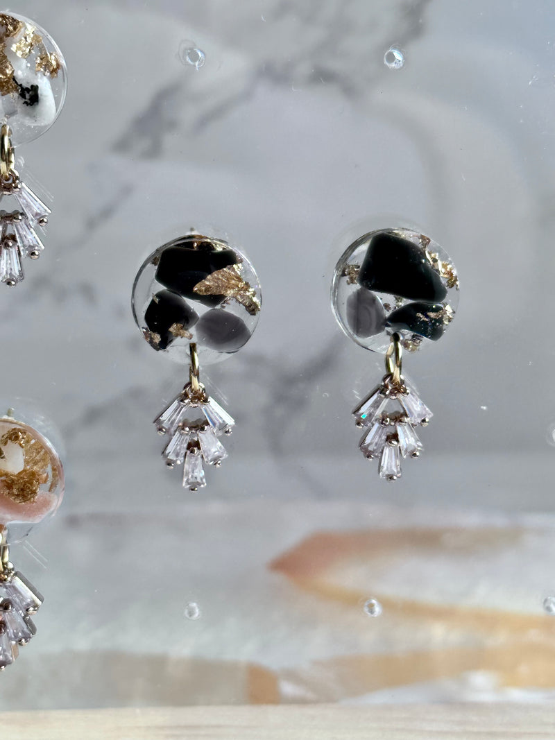 “Compassion Goddess” Black Obsidian, Moonstone & Peach Moonstone Small Studs