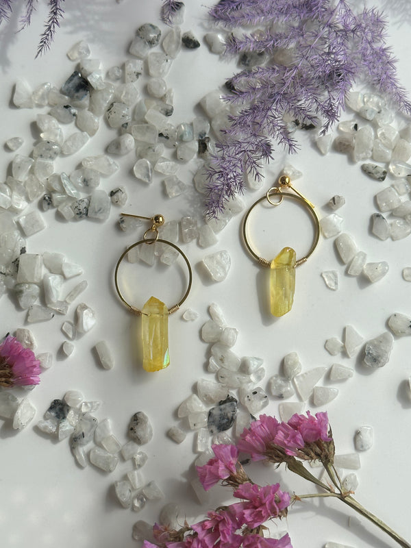 Yellow Aura Quartz Hoops or Studs