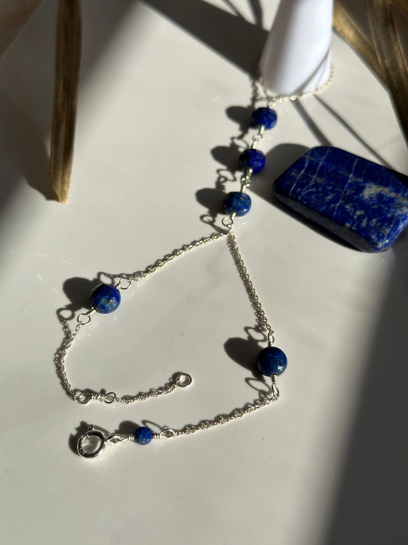 Lapis Lazuli Sterling Silver Hand chain Bracelet