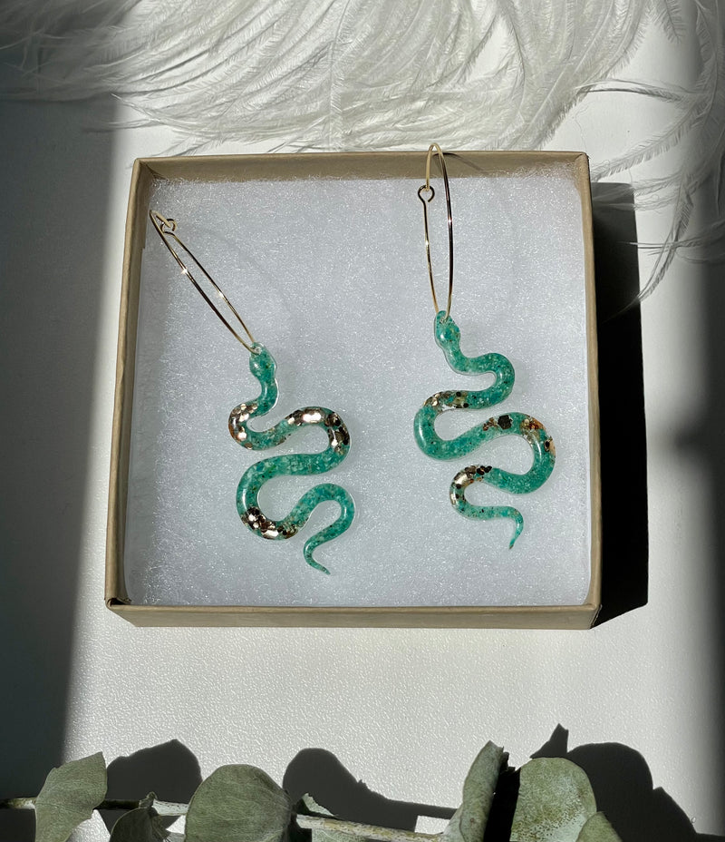 “The Feminine” Chrysocolla Lightweight Snake Hoops