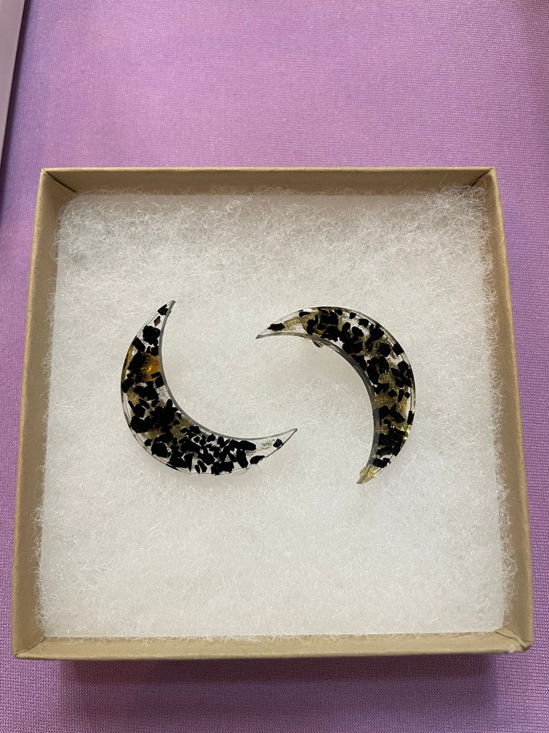 “La Luna” Black Tourmaline Moon Studs
