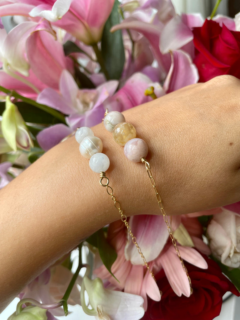 Moonstone and Pearl Gold Filled Adjustable Bracelet
