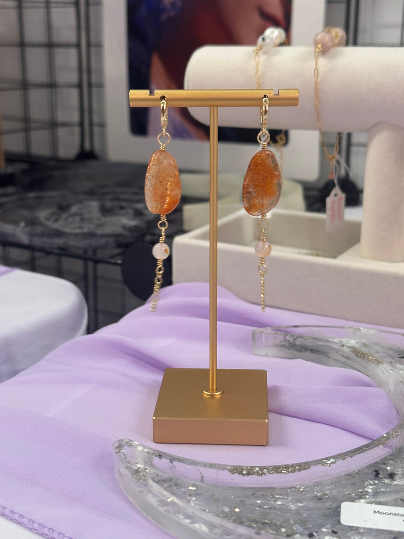 Sunstone & Flower Agate Gold Filled Earrings