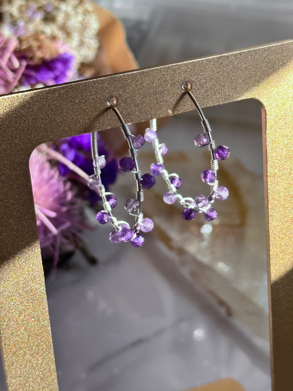 Wired Purple Amethyst and Sterling Silver Hoop