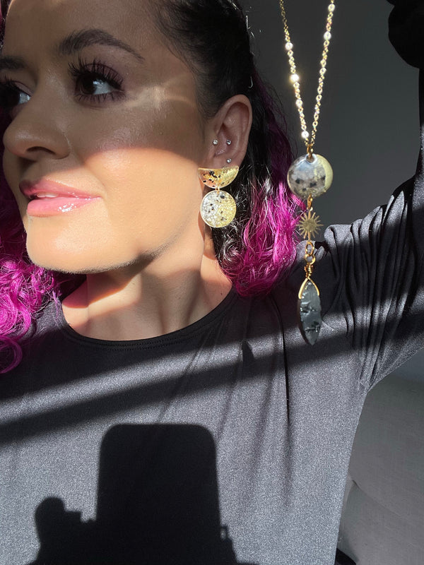 “Moon Cycle” Moonstone and Black Tourmaline Earrings